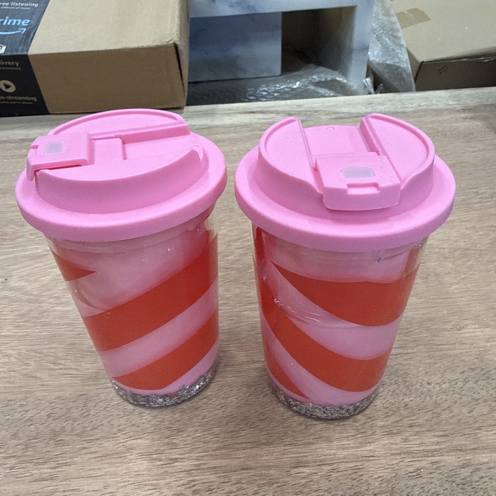 Christmas Candy Cane Tumblers 12 Ounce Set Of Two Pink